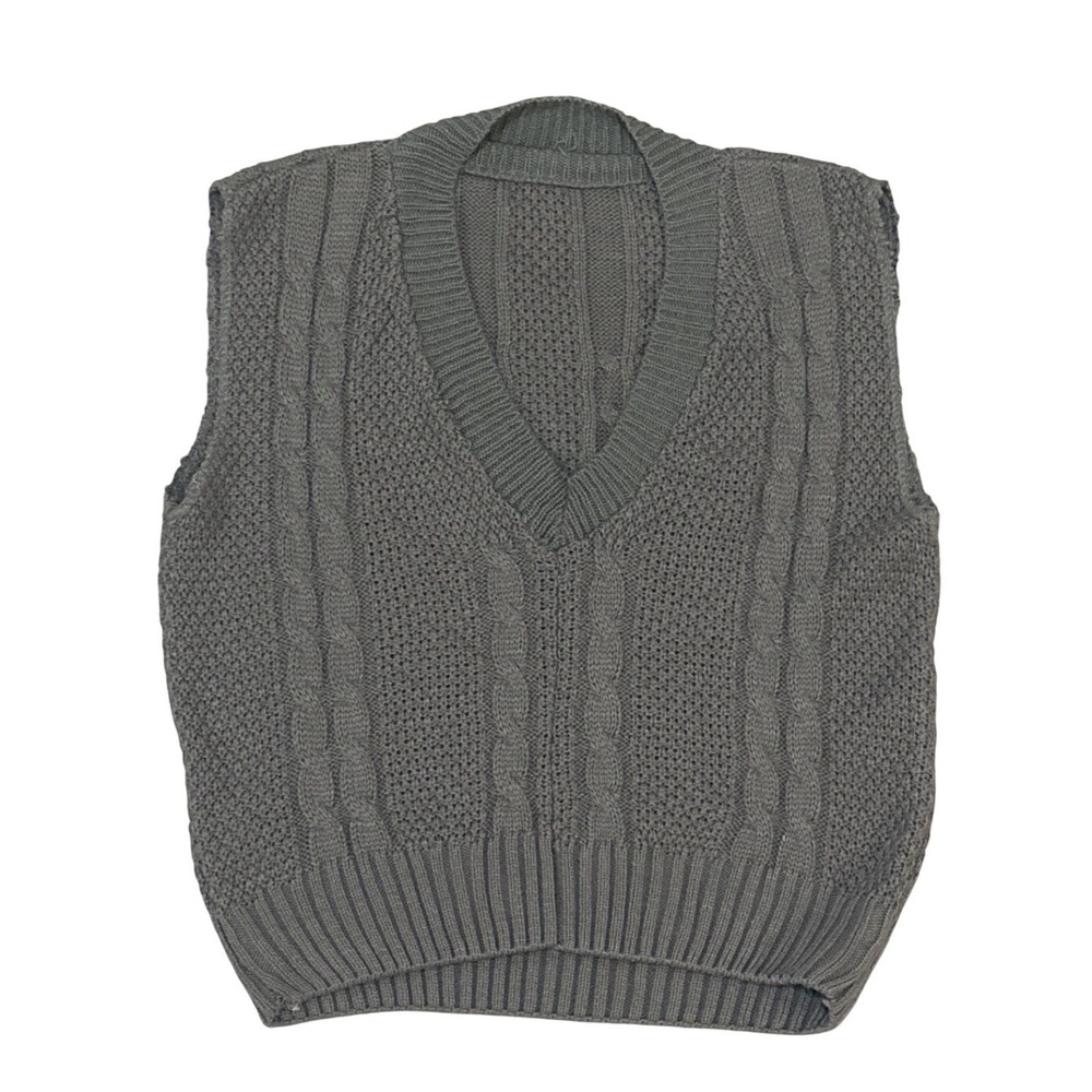 Grey‎ Cable Knit VNeck Sweater Vest Sleeveless Womens XS Classic Preppy Academia